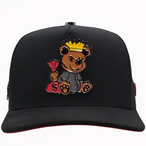 FERRETI HATS FT113 EL MAL-OSO BASE BALL CAP METAL PATCH BLACK AND RED HAT WITH METAL PIN AT THE SIDE AND FT LOGO EMBROIDERY FITTED COTTON BASEBALL CAP FOR MEN