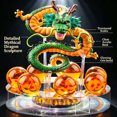 DLDA Oriental Resin Dragon Figurine Set, Dragon Statue with 3.6cm Crystal Spheres & Acrylic Display Base, Gift Box Pack, Desktop Home Decor, Christmas Collectible Ornament, Perfect Birthday Gift