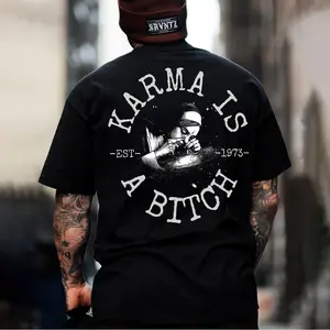 Karma is a B!tch Graphic T-Shirt, Featuring Bold Nun Design with Cosmic Elements and "Karma is a B!tch" Quote, Soft Cotton Fabric, Unisex Fit for Men and Women, Perfect for Tattoo Lovers