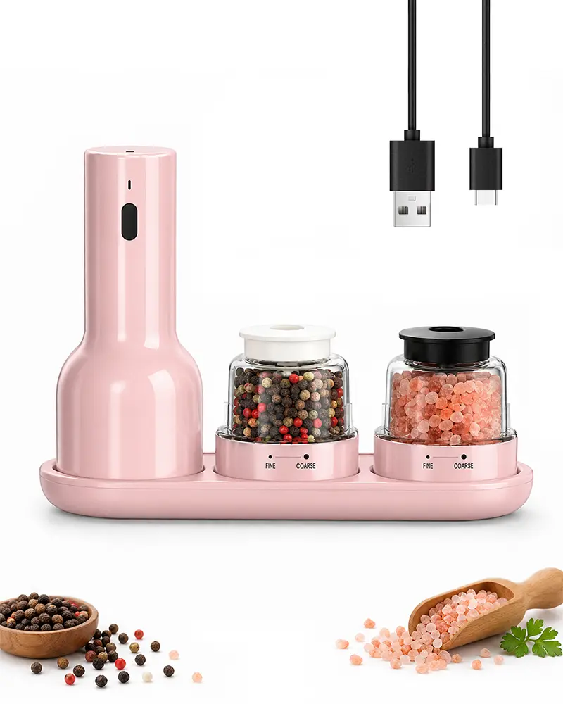 ODIFORGO Mini Electric Pepper & Salt Grinder, Rechargeable Spice Mill with Dual Chamber Design, Adjustable Grinding Settings for Kitchen, Dining and Gifts