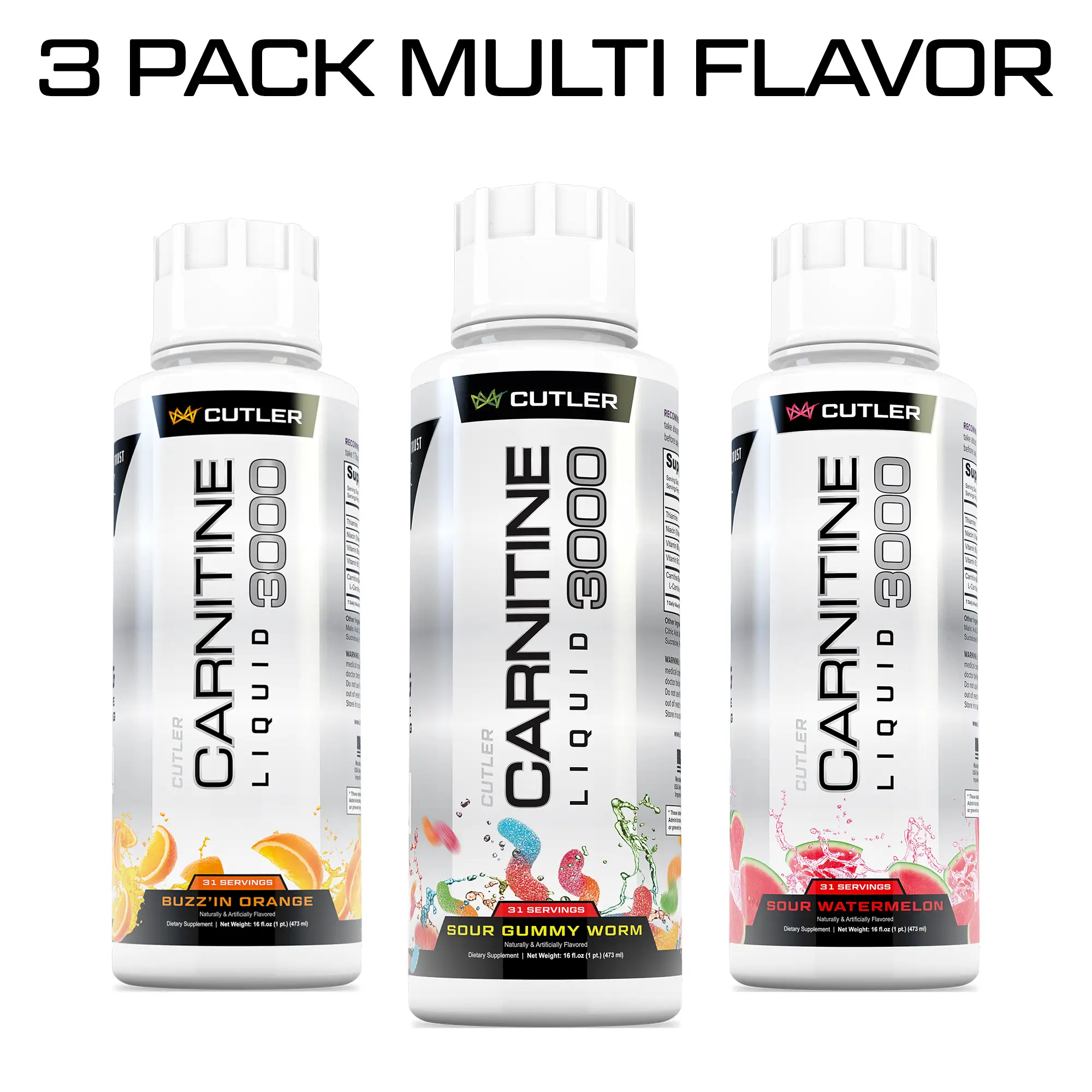 Cutler Nutrition 3 Pack Multi Flavor Carnitine Liquid 3000 Energy Sport Beverage...