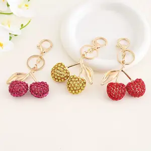 Cherry-Shaped Hollow-Out Zircon Keychain for Girls Stylish Metal Craft Trendy Sparkly Floral Bag Pendant Fashionable Hanging Decoration Jewellery  keychain keychains keychains for women Charms