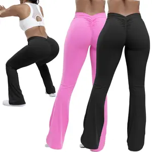 High-Waist Bootcut Yoga Pants - Slimming V-Back Design, Booty Lifting, Four-Way Stretch, Moisture-Wicking, Quick-Drying, Comfortable Fitness Trousers for Women - Ideal for Training, Workout, Running, and Fitness Activities