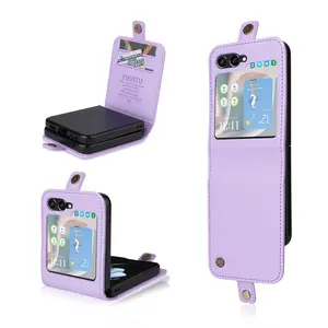 Magnetic Flip Cover Case for Samsung Galaxy Z Flip7/6/5/4/3, 2 Card Slots, Anti-Slip Anti-Drop Protection, Phone Case Accessories