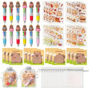 12 Sets Hamster Stationery Party Gifts Set, Includes Sticky Notes, Stickers, Drawstring Bag, Perfect for Birthday, New Year, School Supplies