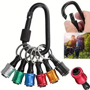 Push to Unlock,1/4 inch Hex Shank Aluminum Alloy Screwdriver Bit Holder Light-Weight Quick-Change Extension Bar Keychain Drill Screw Adapter Portable,Black Carabiner,Tool Gifts for Men