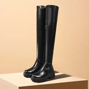 Lumubby Adult PU Leather Over-the-Knee Boots for Women & Men Classic Stylish Stretch Long Boots with Side Zipper Fleece Lining Water-Resistant Anti-Slip Outsole