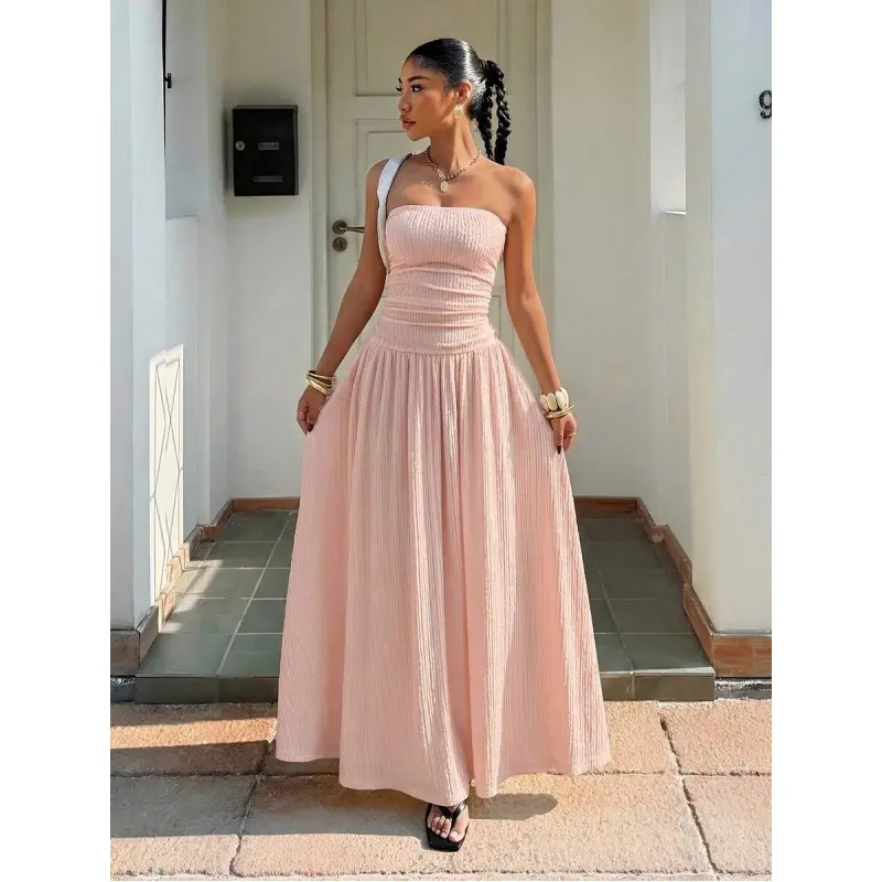 Women's New Cream Yellow Textured Knit Dress, Summer Where To Buy Evening Dresses Women's Dress Formal Wear Bridesmaid Gown For Wedding Prom Dresses For Women Elegant,Pink Dress