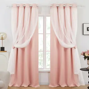 Deconovo Sheer Overlay Blackout Curtains（2 Panels, Double Layer）for Bedroom, Grommet Thermal Insulated Curtains with 2 Tie Backs living curtains