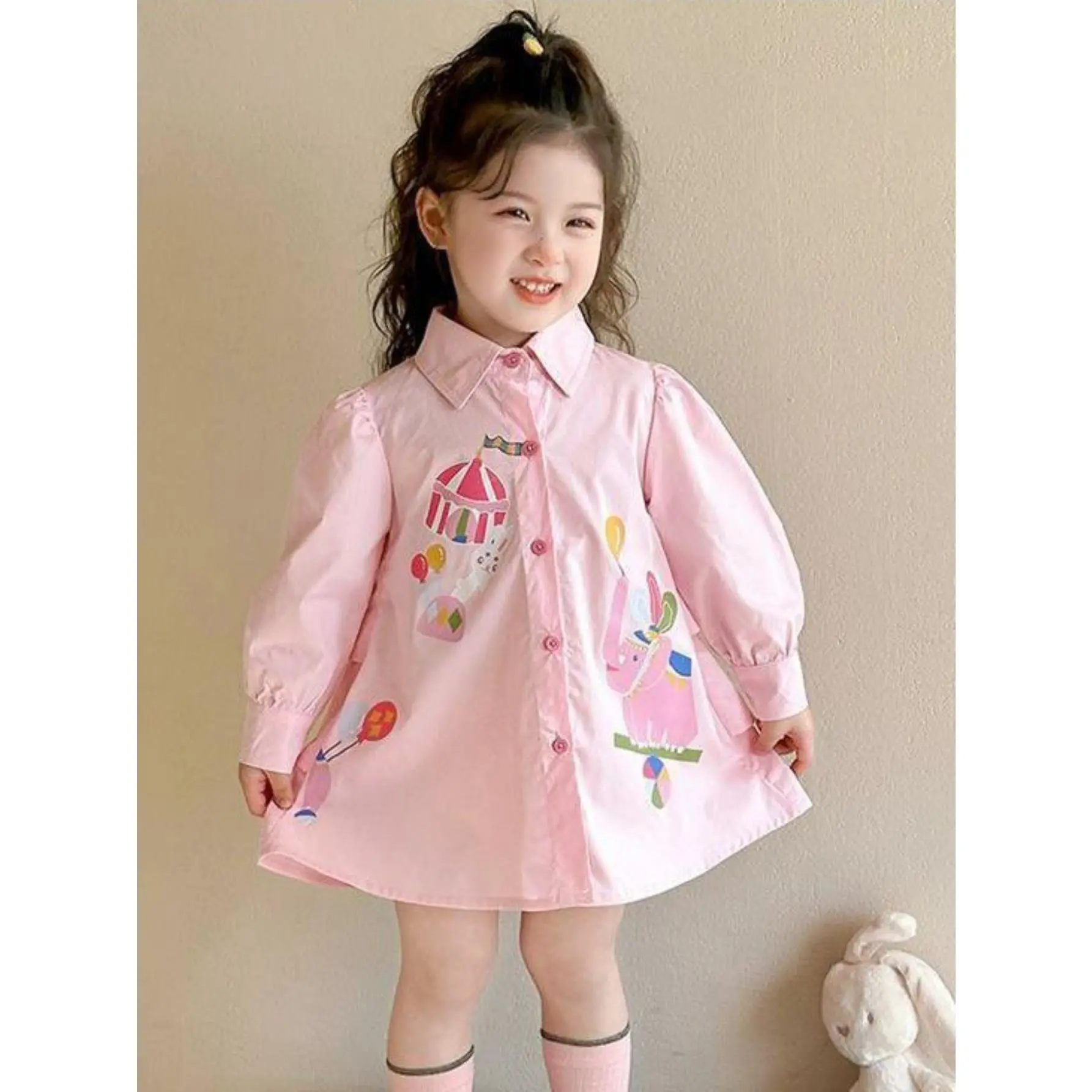 Girls Shirt Dress - Spring & Fall Korean Style Princess Dress, Trendy Casual Outfit for Toddler & Kids
