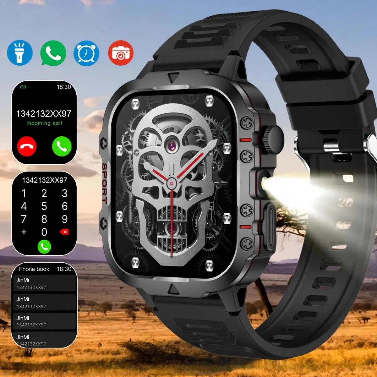 Wearable Smartwatch for Men, Compatible with iPhone/Android, Speakerphone, Full-Screen Touch TFT Display, Music Control, Remote Camera, Breathable Strap