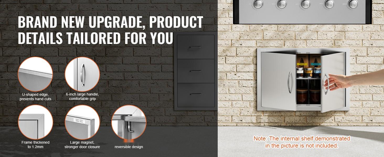 BBQ Access Door, 28W x 19H Inch, Double Outdoor Kitchen Door, Stainless Steel Flush Mount Wall Door with Handles, Suitable for BBQ Island, Grilling Station, Outdoor Cabinet and Island Enclosures, Weather Resistant