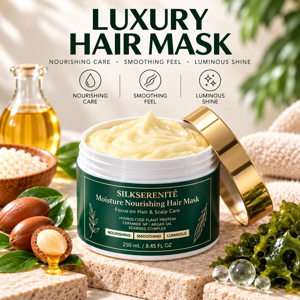 SILKSERENITÉHair Mask , Keratin Collagen Deep Conditioning Treatment, Moisturizing Care for Dry, Damaged, Frizzy & Wavy Hair, Silky Glossy Finish