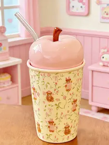 Pink Apple Blossom Bear Straw Cup