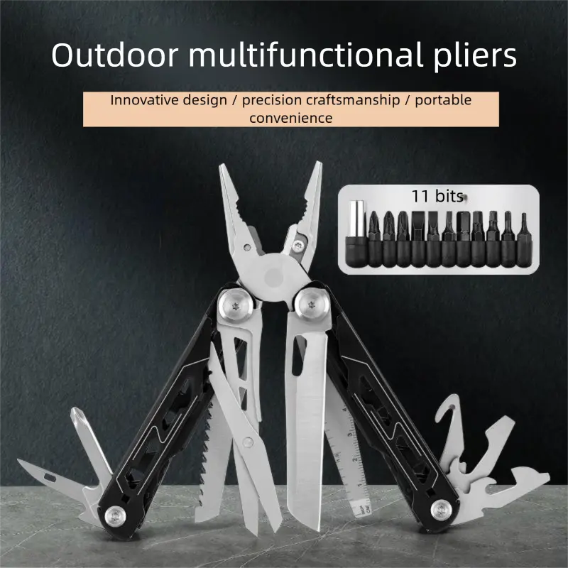 16-in-1 Outdoor All-Steel Folding Tool Pliers Camping Gear EDC Pocket Tool Multi-Function Pliers with 11 Bits for Precision Craftsmanship