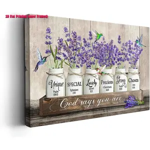 1pc 2D falt inner framed wall decor,Purple Lavenders Wall Art Inspirational Artistic Canvas Picture for Bathroom Wall Decor Bible Verses - God Says You are Painting Wall Décor for Bathroom Bedroom Office Framed Artwork Print