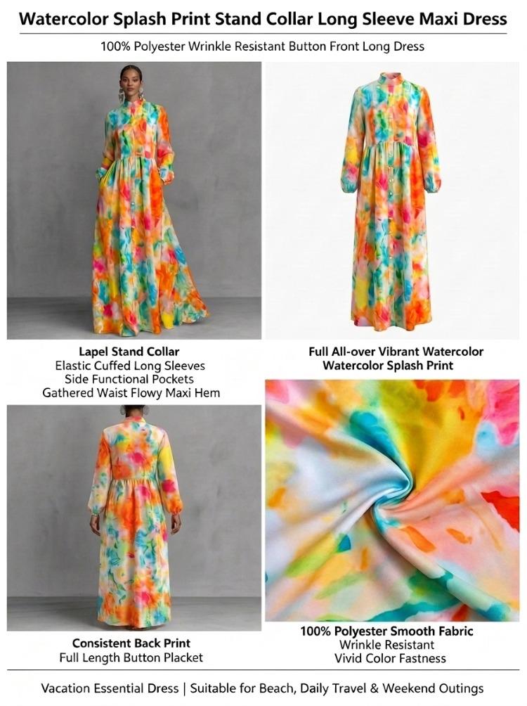 UOOZEE Women's Floral Print Long Sleeve Maxi Dress, Lightweight A-Line Style Polyester Shirt Dress with Pockets for Party, Elegant Dresses For Women UOOZEE Women's Floral Print Long Sleeve Maxi Dress, Lightweight A-Line Style Polyester Shirt Dress with Pockets for Party, Elegant Dresses For Women