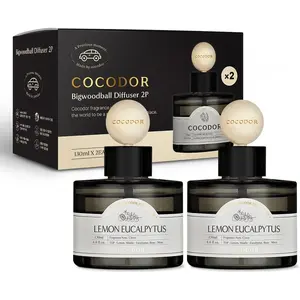 COCODOR Car Air Freshener Wood Ball Diffuser/Lemon Eucalyptus / 4.4 oz / 2 Pack/Long Lasting Fragrance Oil, Dashboard Scent Diffuser for Car Interior