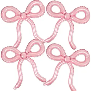 4 count  Bow Balloons Bow Birthday Decorations for Girls Women Bow Theme Valentines Day Party Decorations for Bridal Shower  Shower Engagement Bachelorette Party Decorations 26 x 24 Inch