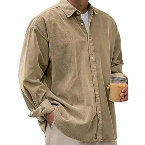 Men's Casual Loose Solid Color Corduroy Lapel Shirt