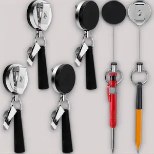 4 Pack 35" Steel Wire Heavy Duty Retractable Pull Pen Pencil Holder, Flexible Silicone Pen Holder and Metal Pen Clip Ideal for Carpenters, Nurses, Construction Workers,Waitstaff