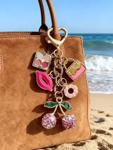 Girly-Chic Keychains | Beauty-Themed Bag Charms | Light Luxury Accessories | Sparkling Rhinestone Cherry Keychains | Pink Lip Print & Donut Pendants | Eyeshadow Palette Mini-Bag Charms | Multi-Pendant Keychains | "Ins-Style" Bag Accessories | Exquisite Me