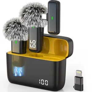 Wireless Mini Microphone for iPhone - 2 Pack Lavalier Bluetooth Microphone for Video Recording, 2 in 1 Noise Reduction Lapel Mic for  iPhone , Android,Clip-on Mini Mic for Content Creators Podcast