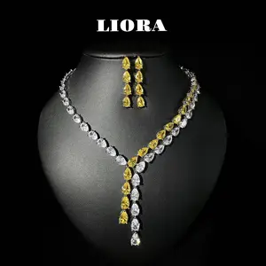 925 Silver ECO Diamond Yellow Y-shaped Design Set, suitable for daily wear, outfits, parties, as a gift or for giving presents.