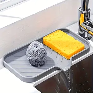 Silicone kitchen sink finishing tray, 1, non-food contact soap and sponge holder, waterproof countertop storage accessories, Water Splash Guard