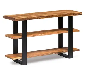 Alpine Natural Live Edge Media Console Table w/Metal Accents