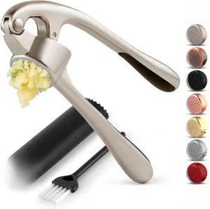 Kitchen Premium Garlic Press Set - Rust Proof & Dishwasher Safe Professional Garlic Mincer Tool - Easy-Squeeze, Easy-Clean with Soft, Ergonomic Ha - Silicone Garlic Peeler & Brush