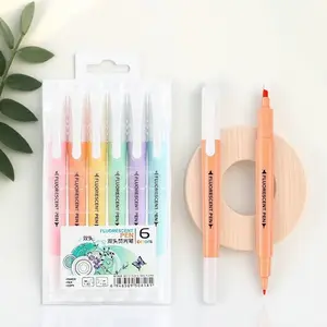 Pastel Dual Tip Highlighters 6pc Set Macaron Color Study Notes Markers Double Headed Marker Exam Essentials Non Bleed Durable Tips with Index Stickers Office School Supplies, Dual Tip Pens, Dual Ended Highlighter
