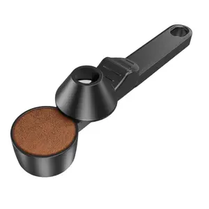 Coffee Scoop and Funnel for Reusable Refillable Coffee Pods, 2 Tablespoon Measuring Spoon for Ground Coffee, Protein Powder, and Tea, Black, 1 Pack