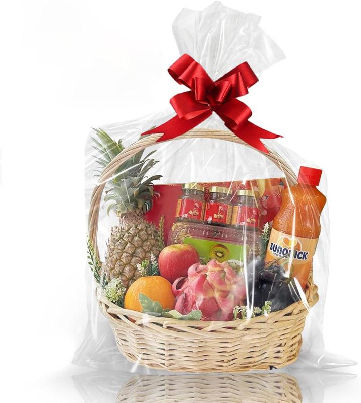10 Pack 24 x 30 Inches Clear Gift Bags,Large Cellophane Wraps for Gift Baskets,Plastic Wrap.