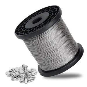 1/16 Wire Rope, 328FT 304 Stainless Steel Cable with 50Pcs Crimping Sleeves,7x7 Strand, 1/16 Aircraft Cable for Garden Trellis, Clothesline, Railing (Black, 328FT)