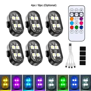 LED Strobe Lights with Remote Control, Car Neon Decorative Lights, Car Light Embellishments, 8 Colors USB Rechargeable LED Lights, Anti-Collision Light for Vehicles