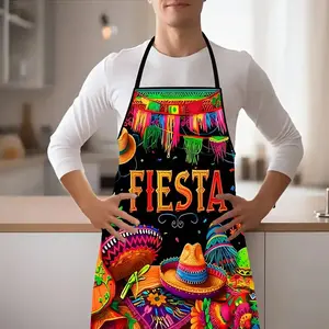 Mexican Carnival Theme Apron, 1 Piece Colorful Hat Pattern Apron, Party Decoration Apron, Kitchen Apron, Household Apron, Cooking Apron
