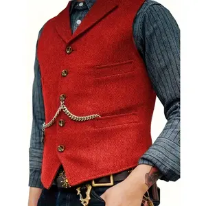 Men's Solid Classic Tweed Suit Vest Casual Sleeveless Waistcoat for Tuxedos