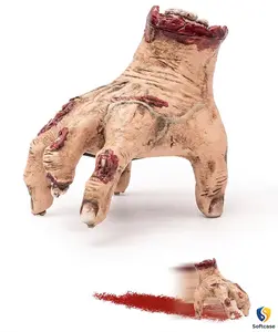 Halloween Animatronic Crawling Hand - Sound or Touch Activated Moving Thing Hand for Haunted House, Creepy Fake Hand with Motion & Effects, Scary Decorations Indoor & Outdoor 7.87in Easy Use Family Fun Toy Small Gift Seasonal blood scar 3d Costume table