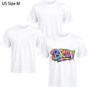 Joyclub 3 PCS White Polyester T Shirts Bulk Sublimation Blanks Unisex Wholesale Crew Neck Short Sleeve for Heat Transfer DIY