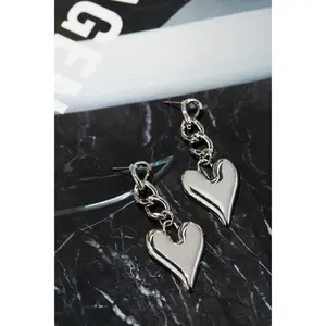 Love Bond Dangle Heart Pendant Earring - Silver