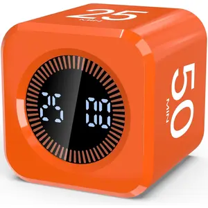 Digital Pomodoro Timer Cube 5/10/25/50min Visual Productivity Flip Timer for Kids Classroom Desk Custom Countdown Silent and Sound Mode for ADHD Study Work Game Kitchen Orange