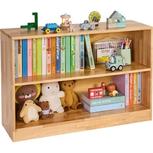 VEVOR Montessori Bookshelf, Wooden Toy Storage Organizer, 2-Cubby Toy Organizers and Storage, Daycare Furniture, Kids Bookshelf for Bedroom, Nursery, Living Room, Entryway, Preschool, Rubberwood