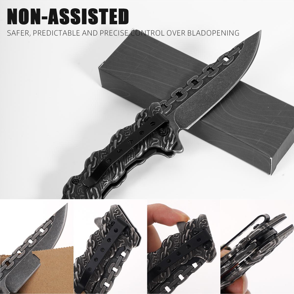 Unique Chain Pattern Folding Pocket Knife, EDC Outdoor Tool for Camping Hiking