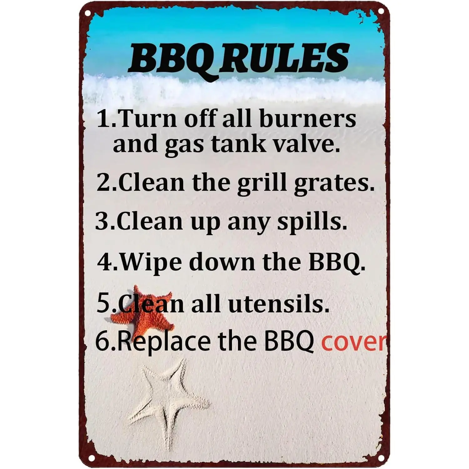 Funny BBQ Rules Metal Tin Sign Turn Off All Burners and Gas Tank Valve Rustic BBQ Metal Sign Camping Signs for Man Cave Home Restaurant Kitchen Garden Bars Cafes Store Club 8"x12"