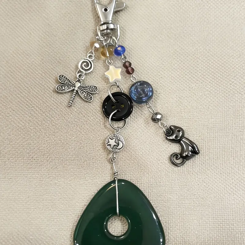 Coral Inspired Keychain, Amulet Bag Charm, Cat & Dragonfly Keychain, Gothic Aesthetic Fashionable Alloy Keychain, Stylish Keychain