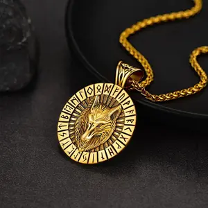 U7 Wolf Necklace Viking Fenrir Pendant Necklaces for Men Norse Rune Amulet Jewelry