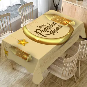 Ramadan Tablecloth with Moon and Gold Lantern Design, Perfect for Family Gatherings, Islamic Festival Decor, Dining Table Centerpiece, Happy Ramadan