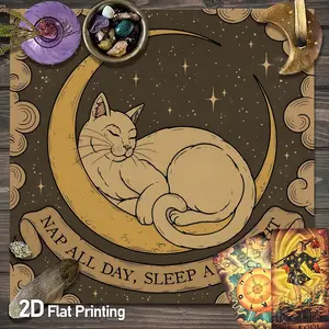 Celestial Sleeping Cat Altar Cloth Crescent Moon and Star Design Tarot Tablecloth for Crystal Healing Witchcraft Astrology Oracle Card Event Party Supplies Tarot Mat for Reading Cards [Party Games & Activities]