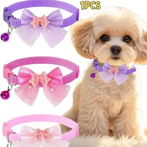 Cute Shiny Bow Bell Pet Collar for Daily Use, Cat and Dog Accessory, Stylish and Comfortable, Perfect for Everyday Wear